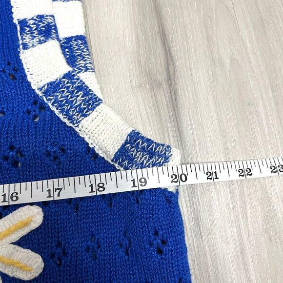 PBJ Sport Vest Women’s Small Blue Floral Embroidered Crochet Knit Vintage - Picture 5 of 6